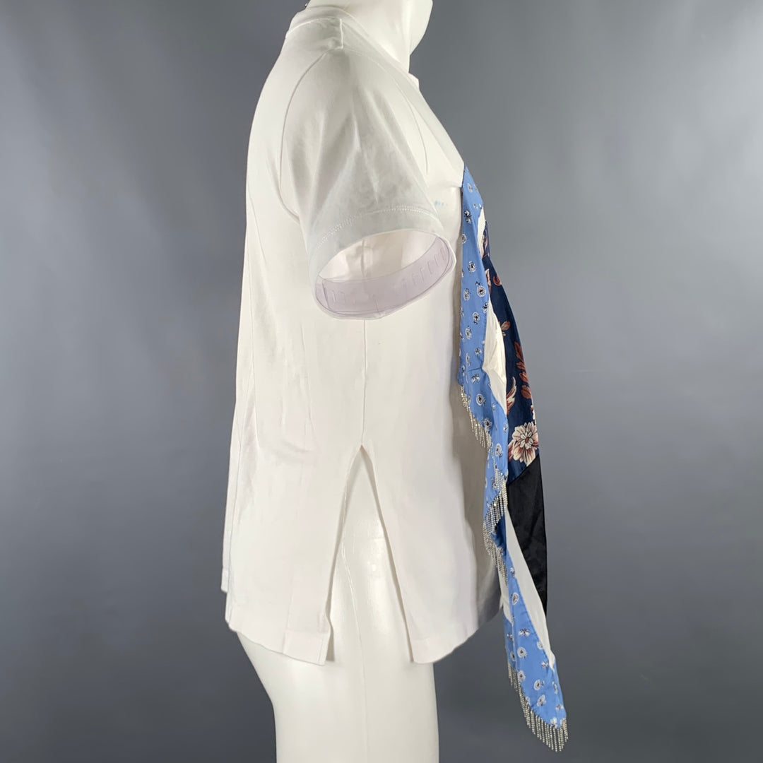 3.1 PHILLIP LIM Size S White Blue Mixed Materials Cotton Silk T-shirt