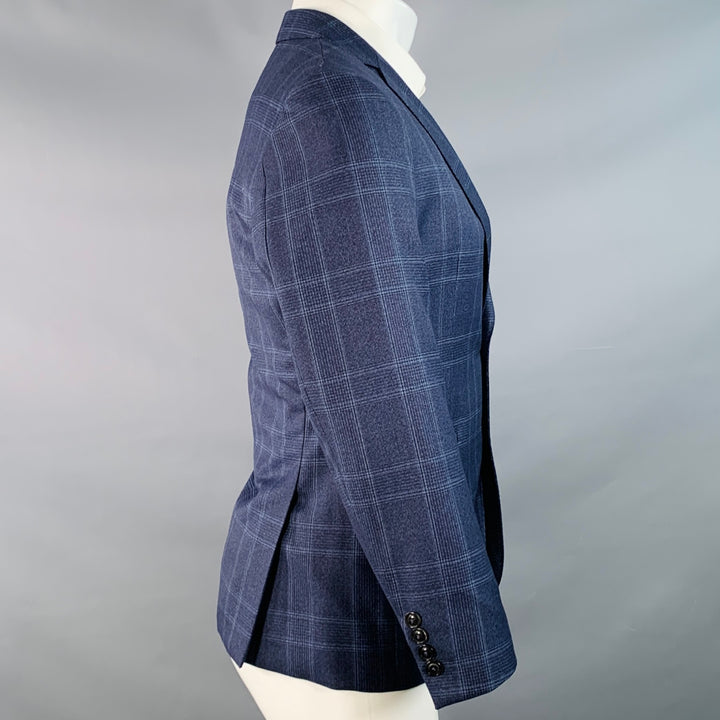 BROOKLYN TAILORS Size 38 Regular Blue Plaid Wool Notch Lapel Sport Coat
