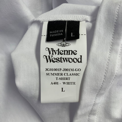 VIVIENNE WESTWOOD Size L Summer Classic White Beige Logo Cotton Blend Crew Neck T-shirt