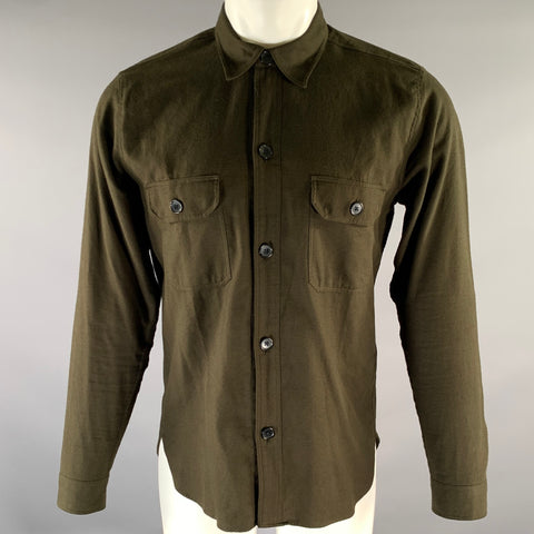 SANDRO Size M Green Olive Cotton Button Up Long Sleeve Shirt