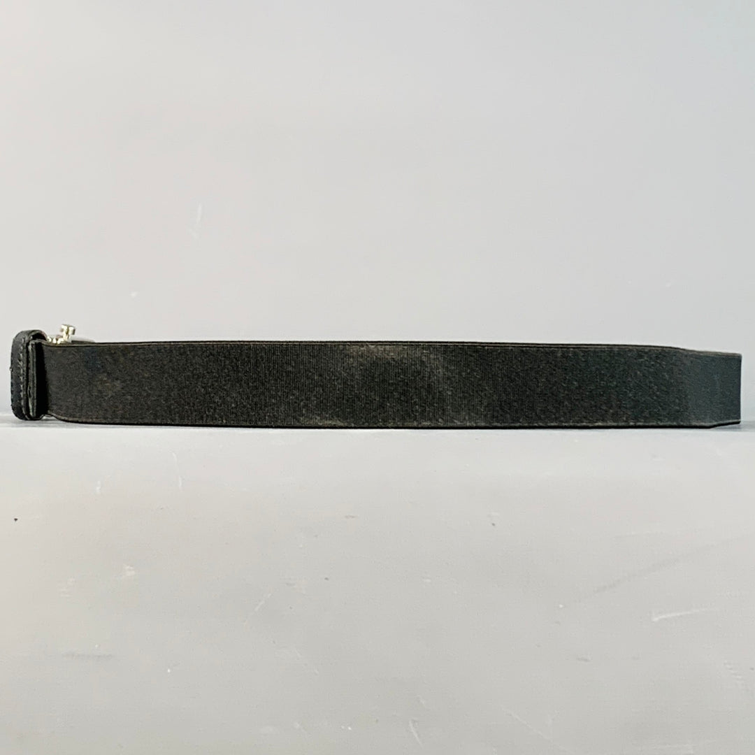 PRADA Size 38 Black Silver Logo Canvas Box Buckle Belt