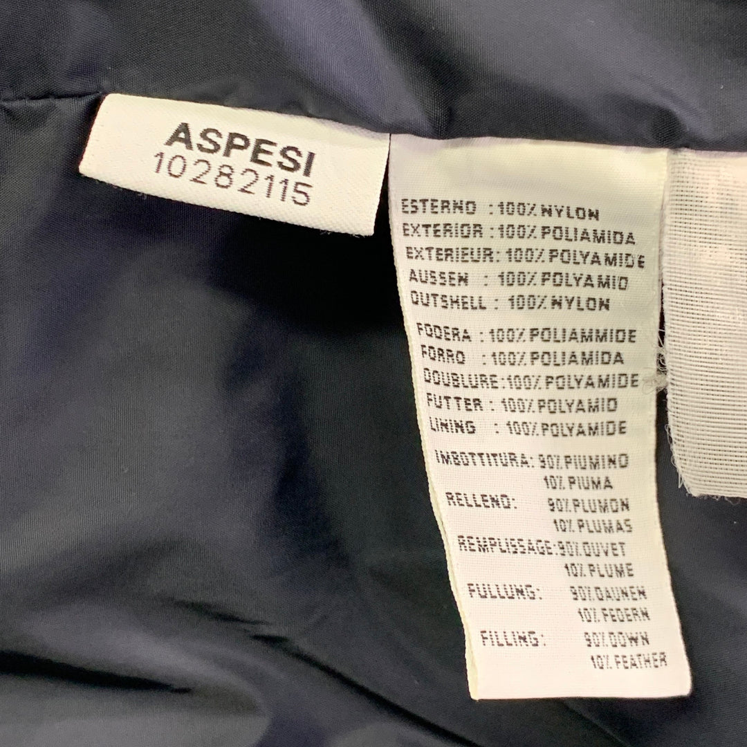 ASPESI Size M Navy Quilted Nylon Zip Snaps Jacket