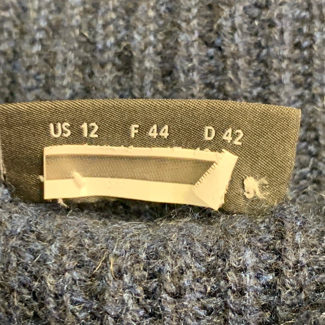 AKRIS Size 12 Navy Cashmere Rib Knit Mock Neck Sweater