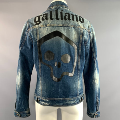 GALLIANO Size 38 Blue White Paint Splatter Cotton Denim Jacket