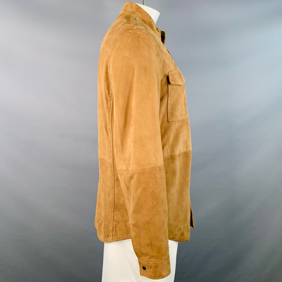 JOHN VARVATOS * U.S.A. Size L Brown Goat Suede Snaps Shirt Jacket