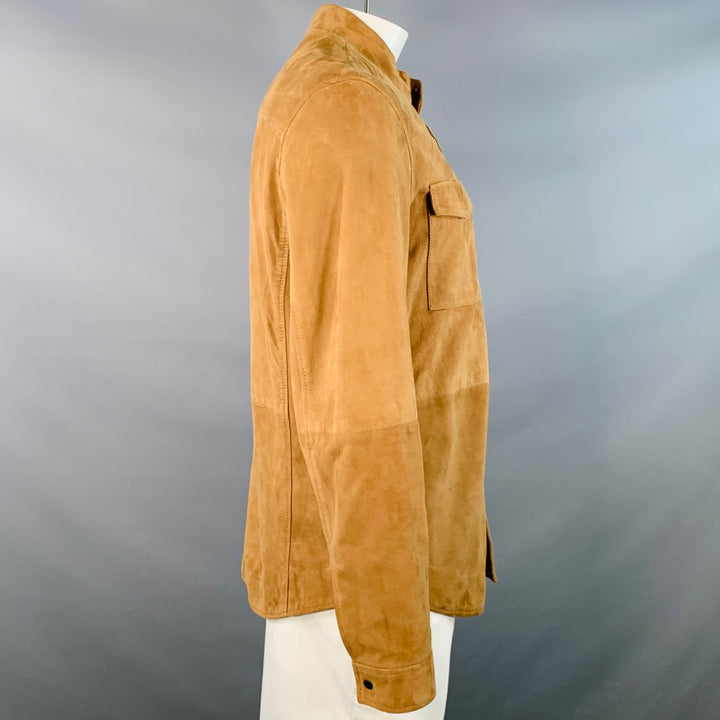 JOHN VARVATOS * U.S.A. Size L Brown Goat Suede Snaps Shirt Jacket