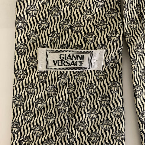 VERSACE White & Black Logo Silk Tie