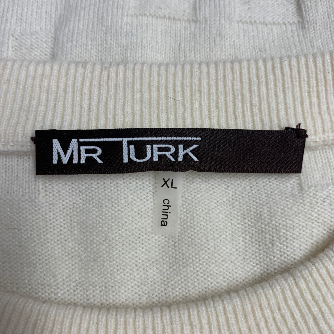 MR TURK Size XL Cream Monogram Merino Wool Crew Neck Pullover