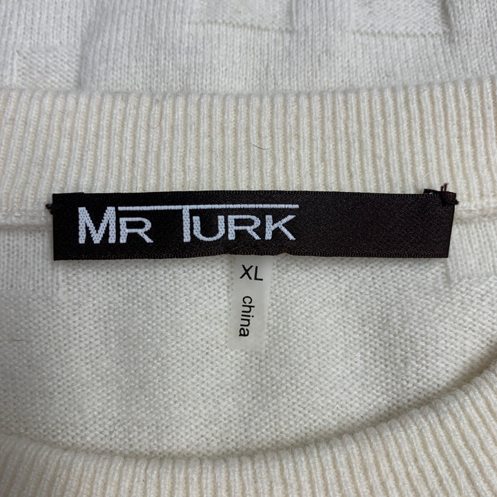 MR TURK Size XL Cream Monogram Merino Wool Crew Neck Pullover