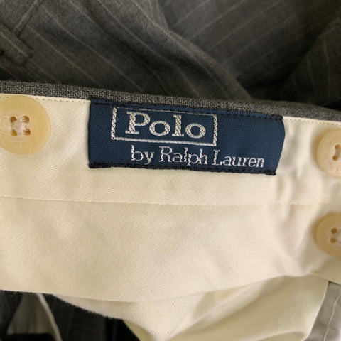 POLO Chest Size 44 Grey Pinstripe Wool Notch Lapel 36 30 Suit