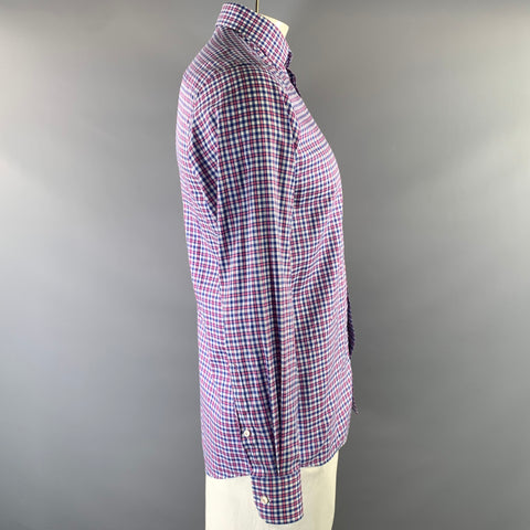 ETON Size 40 Blue Red & White Plaid Cotton Button Up Long Sleeve Shirt