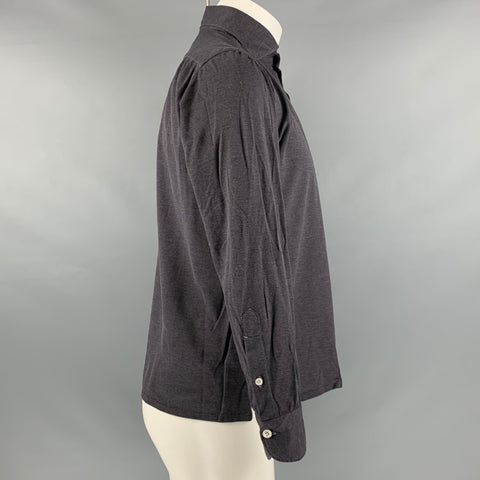 FIORENZO Size S Grey Solid Cotton Long Sleeve Polo