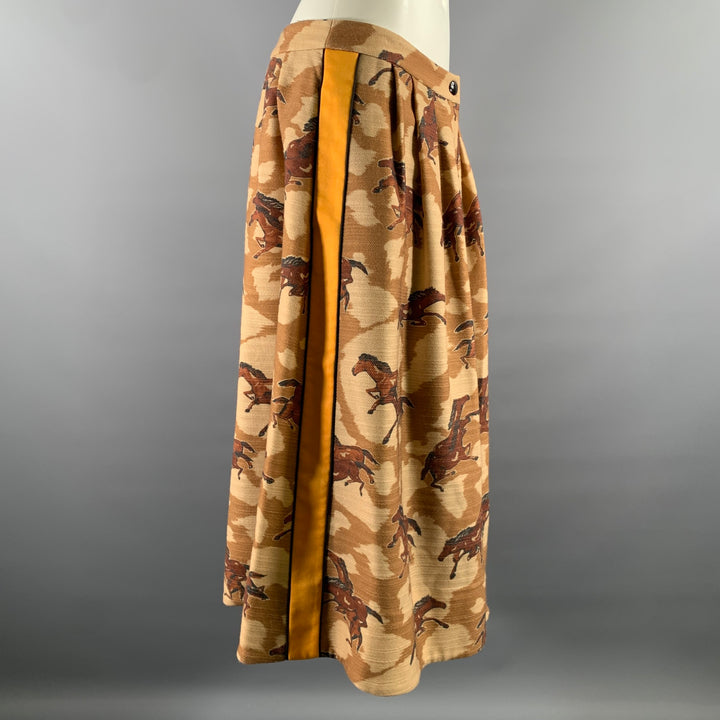COACH Size 8 Tan Orange Wool Horse Print A-Line Skirt