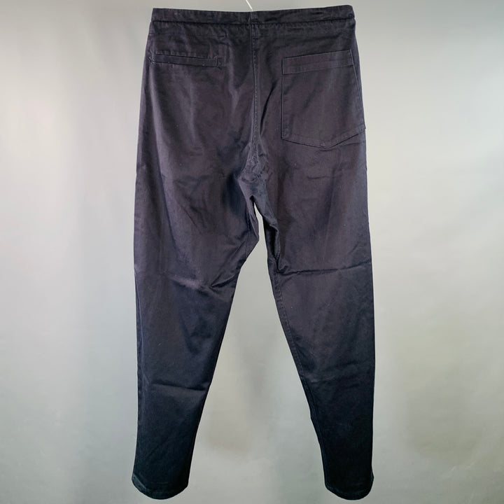 MONITALY Size L Navy Cotton Sateen Pleated Drawstring Casual Pants