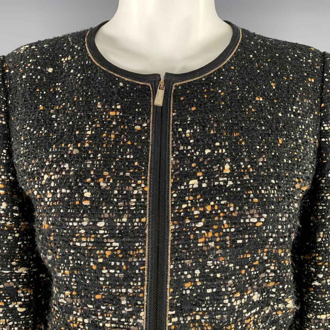 LAFAYETTE 148 Size M Black Gold Tweed Nehru Collar Jacket
