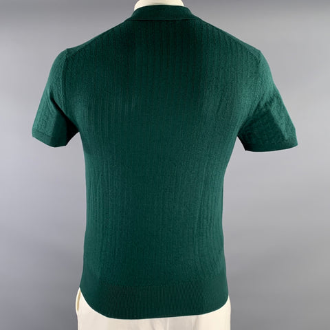 MR TURK Size L Green Ribbed Merino Wool Dagger Polo