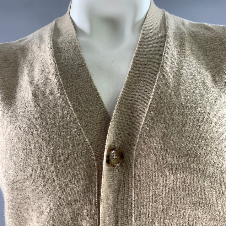 VELASCA Size L Tan Wool Ribbed Sweater Vest