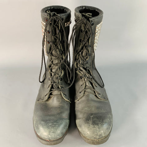 RO SEARCH Vintage Size 11 Black Silver Studded Leather Lace-Up Military Boots