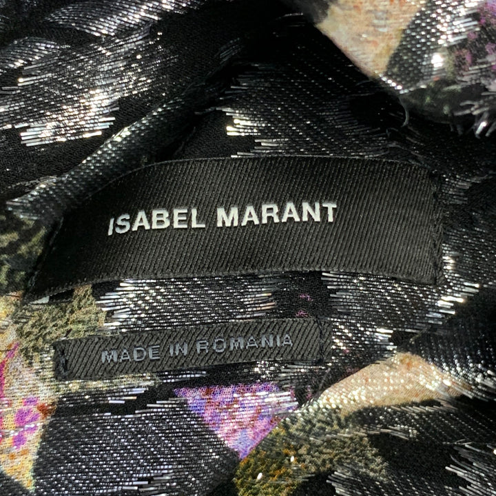 ISABEL MARANT Size M Black Metallic Silk Blend Geometric Cowl Neck Dress Top