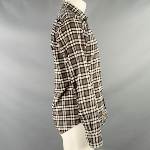 SPURR Size M Black White Plaid Cotton Spread Collar Long Sleeve Shirt