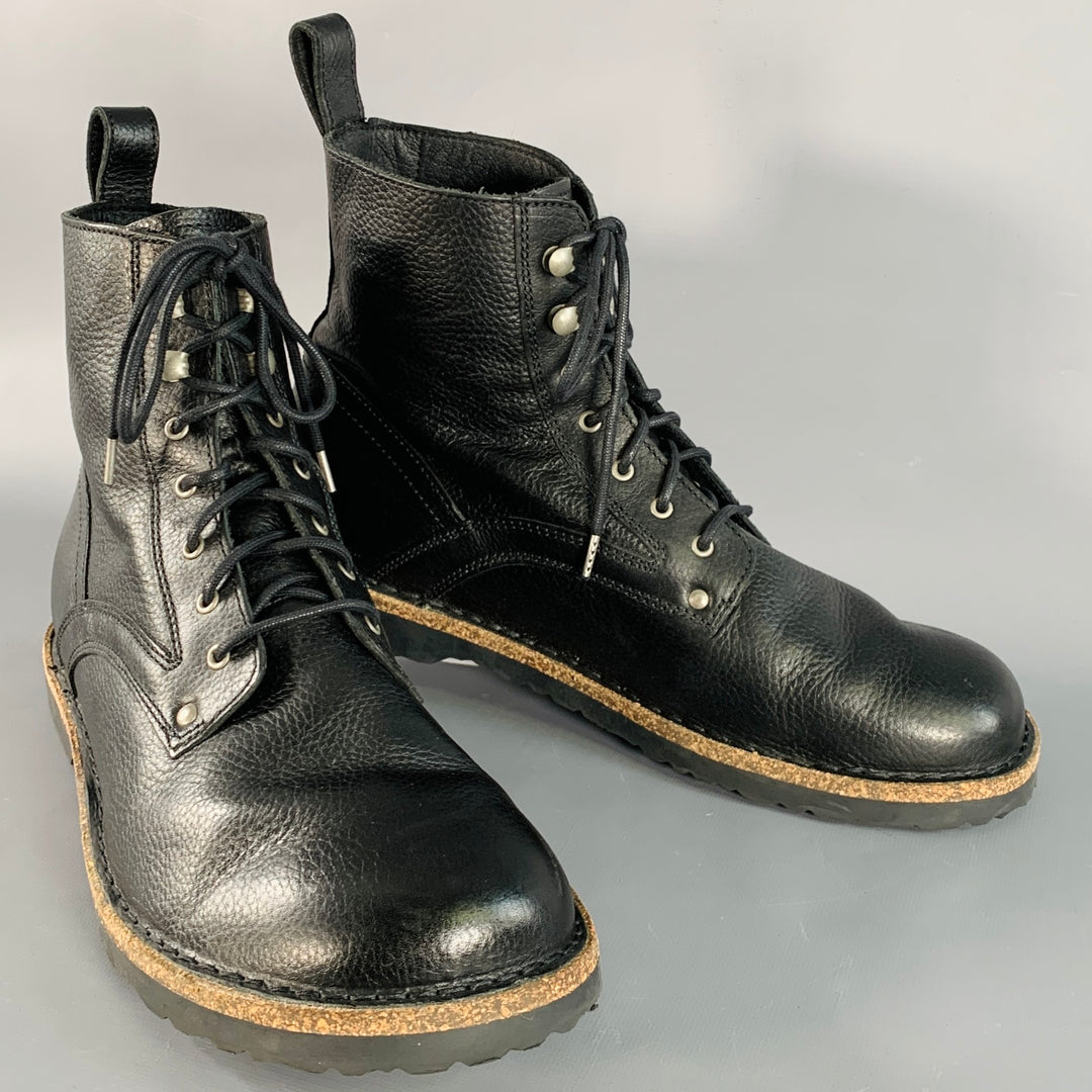 BIRKENSTOCK Size 12 Black Pebble Grain Leather Lace-Up Boots