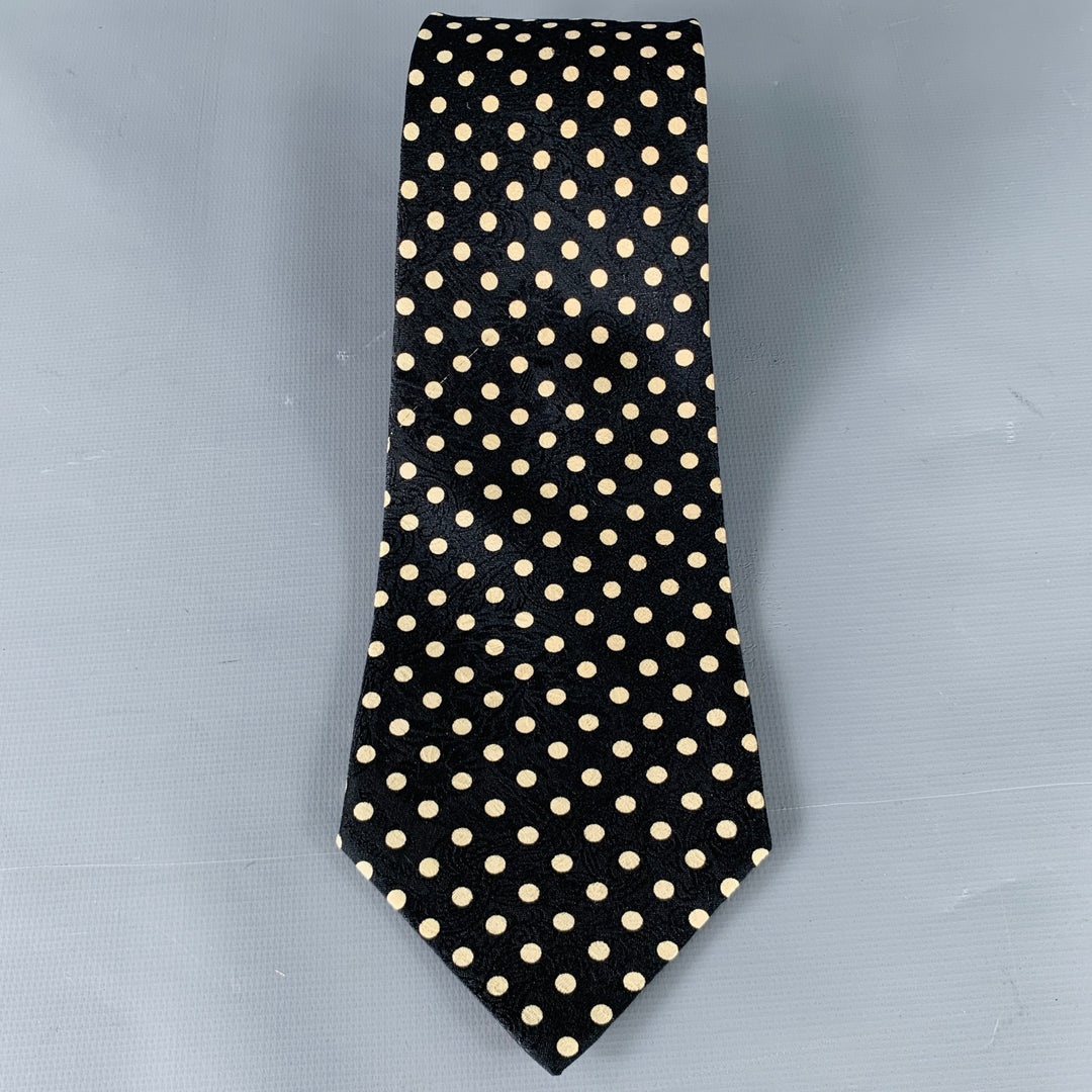 BALLY Black White Polka Dot Silk Tie