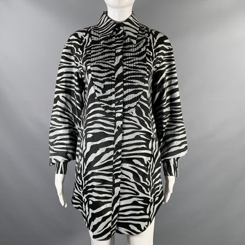 PRABAL GURUNG Size S Black Silver Animal Print Long Shirt
