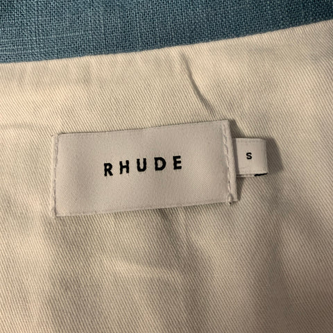 RHUDE Size S Blue White Color Block Linen Bomber Jacket