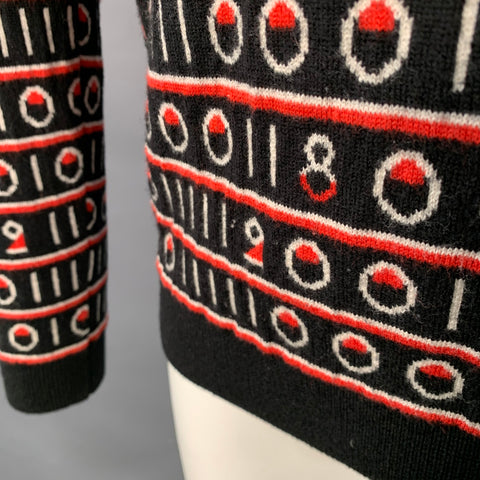 PAUL SMITH Size S Black Red White Stripe Wool Cotton Blend Crew Neck Sweater