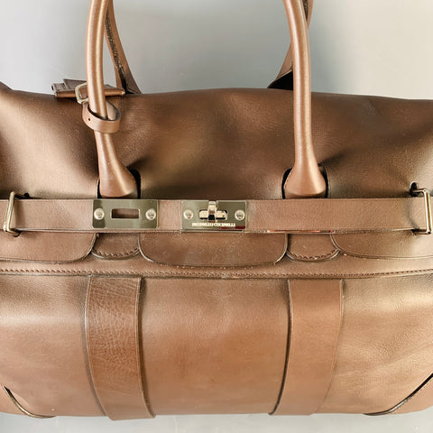 BRUNELLO CUCINELLI Chocolate Brown Leather Clasp Weekender Bag