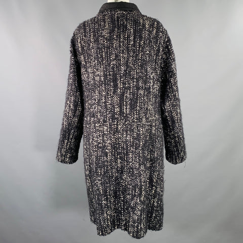 MARINA RINALDI Taille M Manteau réversible en tweed de mélange de laine noire et blanche