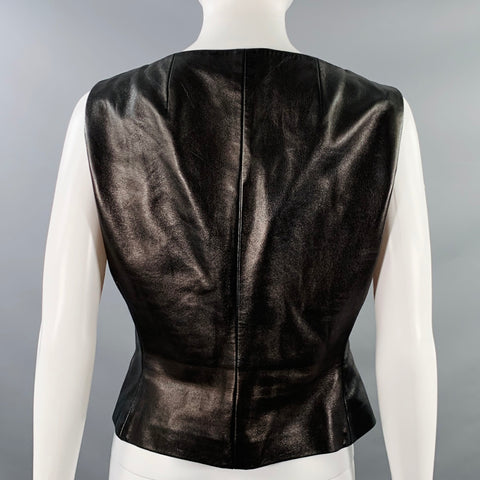 AKRIS Size 8 Black Sleeveless Leather Casual Top