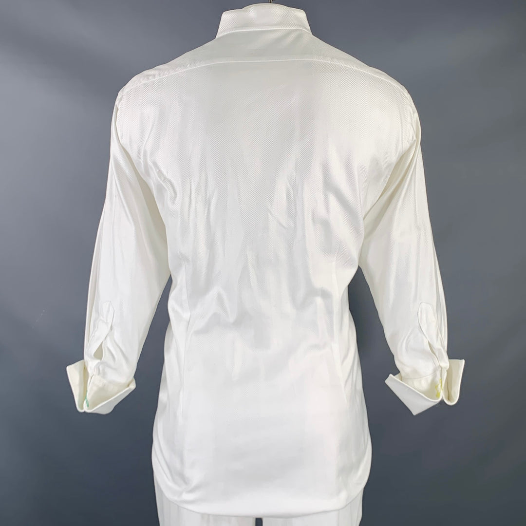 ETRO Size XXL White Herringbone Cotton Tuxedo Long Sleeve Shirt