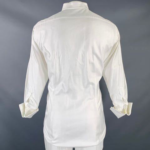 ETRO Size XXL White Herringbone Cotton Tuxedo Long Sleeve Shirt