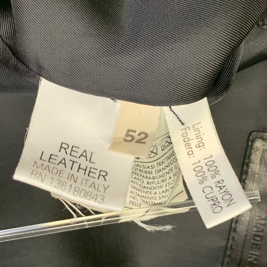 SALVATORE FERRAGAMO Size 42 Black Leather Zip Up Jacket