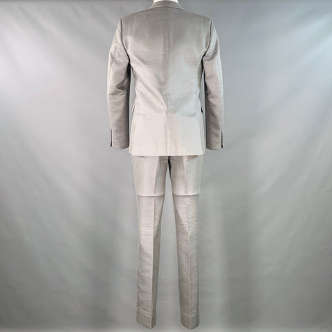 CALVIN KLEIN COLLECTION Size 40 Grey Metallic Cotton Blend Peak Lapel Suit