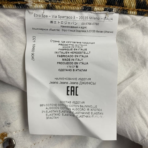 ETRO Size 30 Tan Black Cotton  Elastane Leopard Zip Fly Jeans