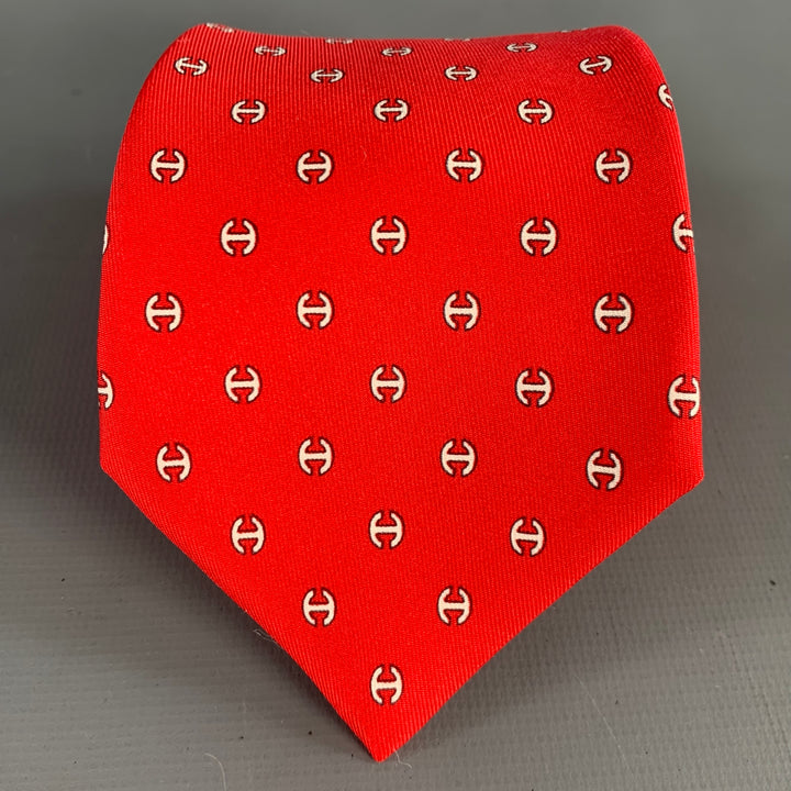 HERMES Red White Monogram Silk Tie