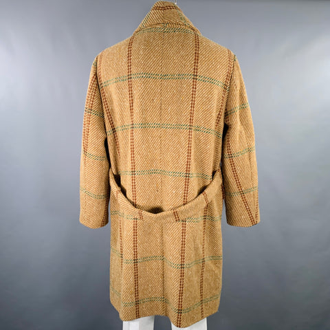 WHYTE Size XL Tan Brown Grey Window Pane Wool Shawl Collar Coat