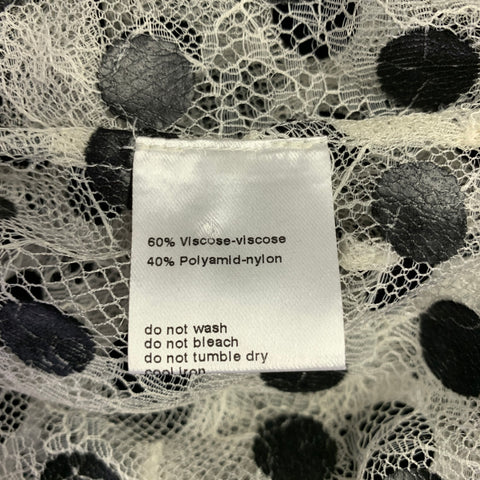 AKRIS Size 4 Off White Black Viscose Blend Polka Dot Collarless Blouse