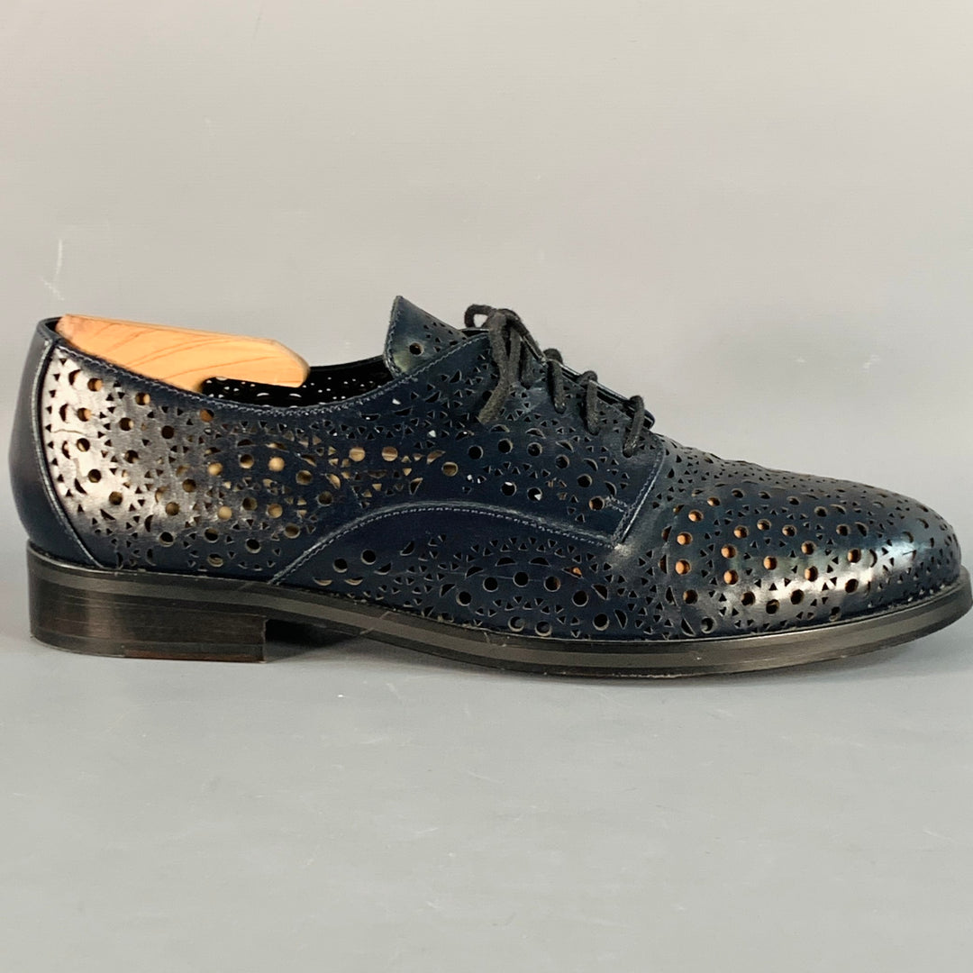 ALAIA Size 10 Navy Perforated Leather Derby Lace-Up Shoes