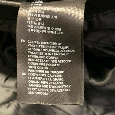 SANDRO Taille S Blouson Moto Racer en Cuir Matelassé Noir