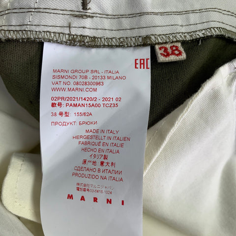 MARNI Size 2 Green Olive Cotton Linen Twill Flat Front Casual Pants