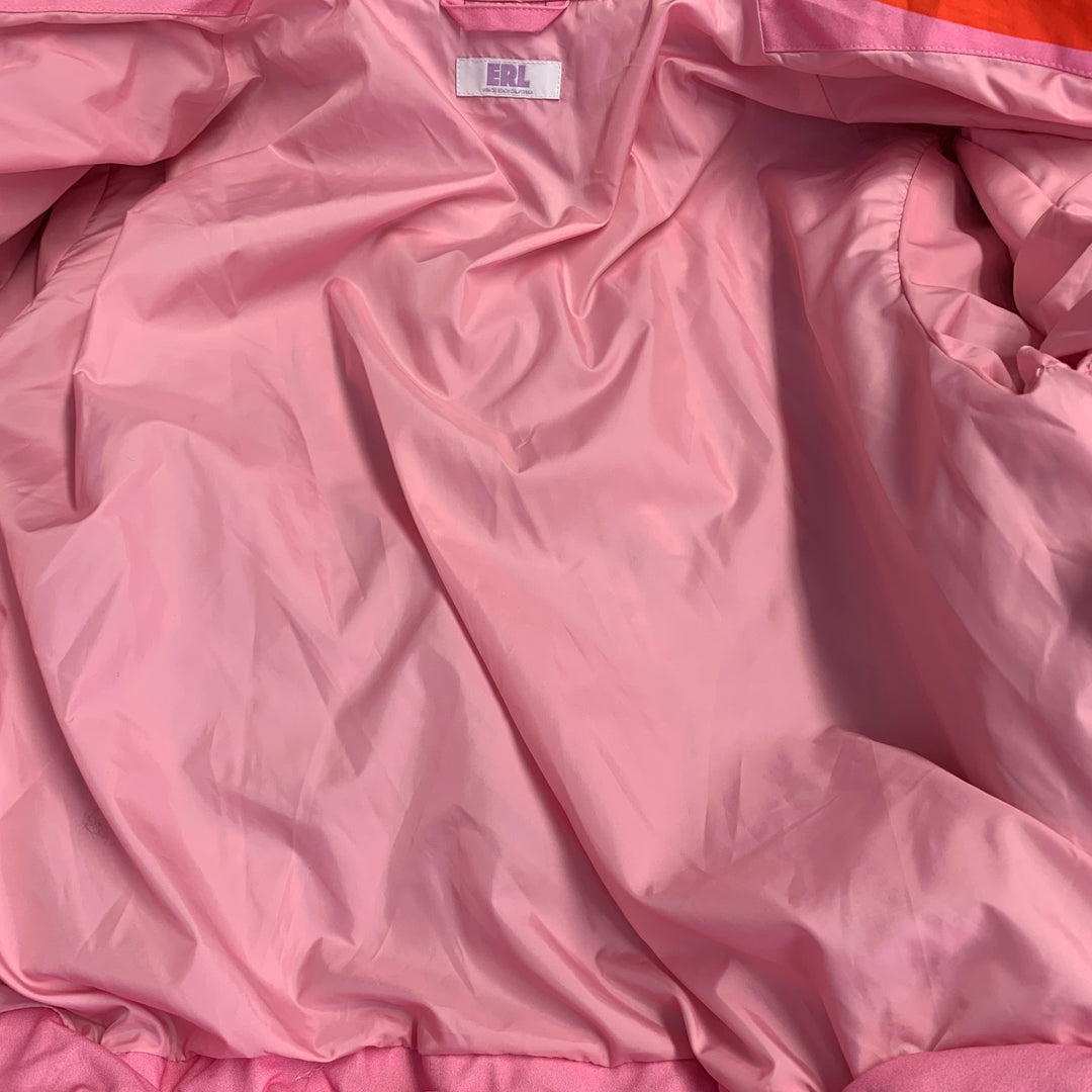 ERL Size S Pink Orange Quilted Sunset Cotton Zip Snaps PufferJacket