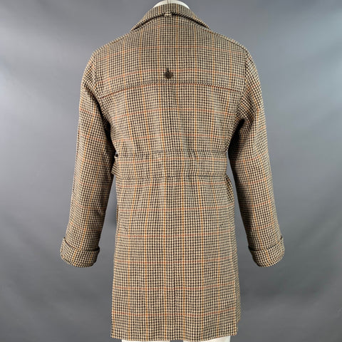 BLACK FLEECE Size 40 Beige Multi Color Houndstooth Wool Double Breasted Belted Trenchcoat