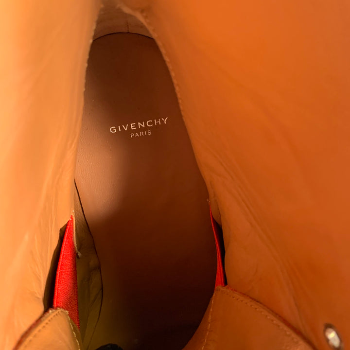 GIVENCHY Size 9 Red Studded Leather Belted Boots