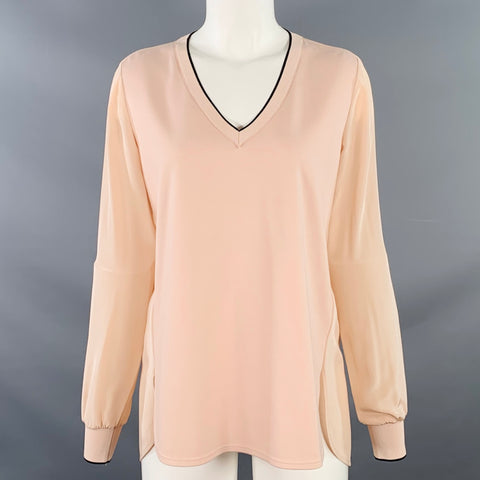 VINCE Size XS Pink Black Rayon Blend Contrast Trim V-Neck Casual Top