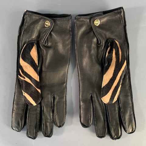 BURBERRY PRORSUM Size 9 Beige Brown & Black Animal Print Kidskin Leather Gloves