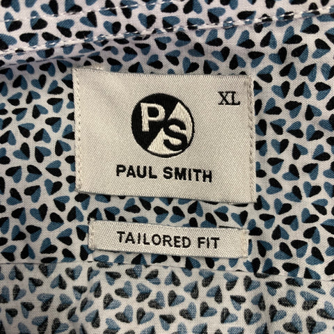 PS by PAUL SMITH Size XL White Black Blue Hearts Cotton Long Sleeve Shirt