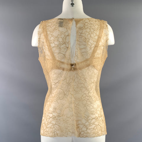 CHANEL Size 6 Beige Tan Rayon Blend Lace See Through Casual Top